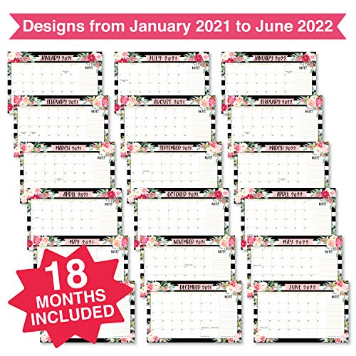 Black Floral 20212022 Desk Calendar, Large Monthly Wall Planner, 18