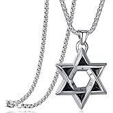 Rehoboth Star of David Six Pointed Megan Cross Pendant Necklaces for Men or Women Stainless Steel Chain 24 Inch