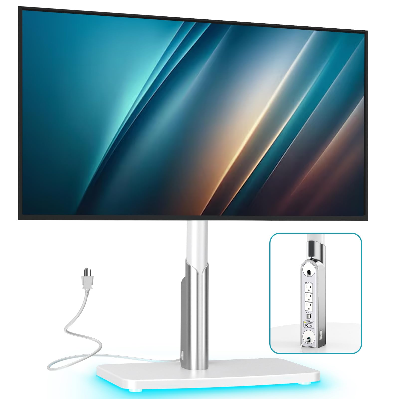 Photo 1 of ***s used; it's unknown if it's missing parts and if it works 100%.*****LLDEPLL Universal TV Stand Tabletop TV Mount with Power Outlet for 50-90 Inch OLED LED Monitors, 9 Levels Height Adjustment, Ambient Lighting on The Bottom Holds up to 150lbs, White M