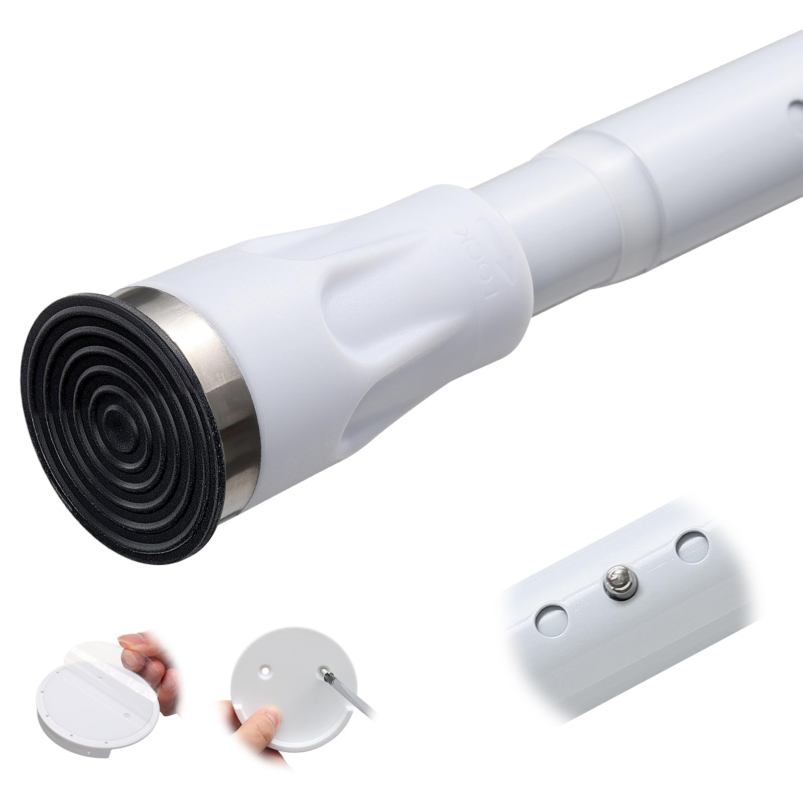 Photo 1 of White Tension Curtian rod no drill, 42 to 100 inch Adjustable Heavy Duty black shower curtain rod for Windows bathroom Closet