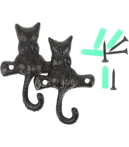 Veemoon 4Pcs Cast Iron Cat Hooks | Decorative Wall Hangers For Keys, Towels, Hats, Coats, Black Vintage Style - View #7
