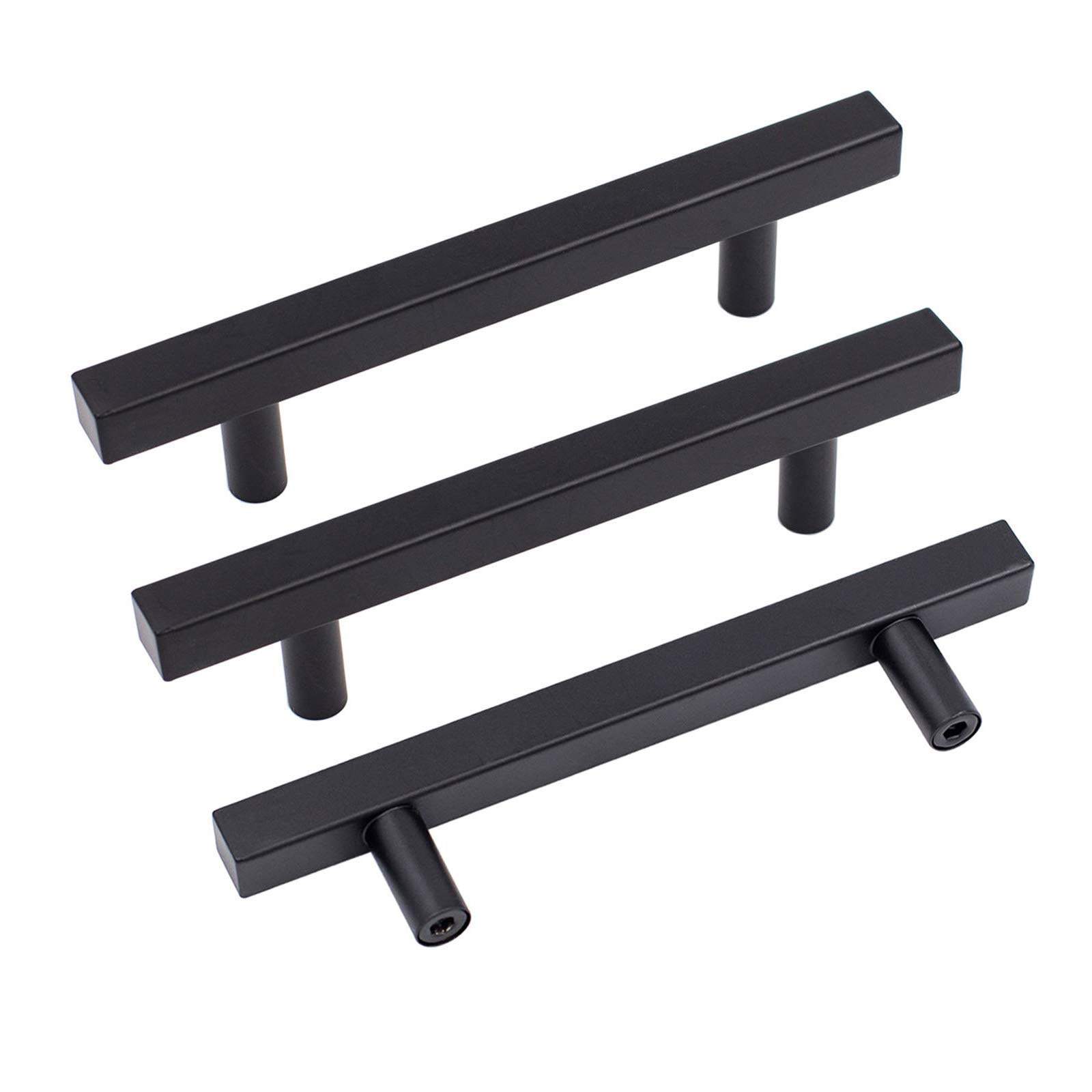 Photo 1 of (USED/FAIR) goldenwarm 5Pack Matte Black Cabinet Handles 4in Dresser Drawer Pulls Black Kitchen Hardware - LSJ22BK102 Flat Square Handles for Bathroom and Bedroom, 4 Inch(102mm) Hole Centers