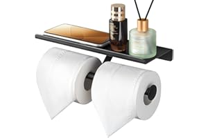 GORLARY Double Toilet Paper Holder with Shelf, Commercial Toilet Paper Roll Holder Wall Mount Stainless Steel for Bathroom & Restroom, Matte Black
