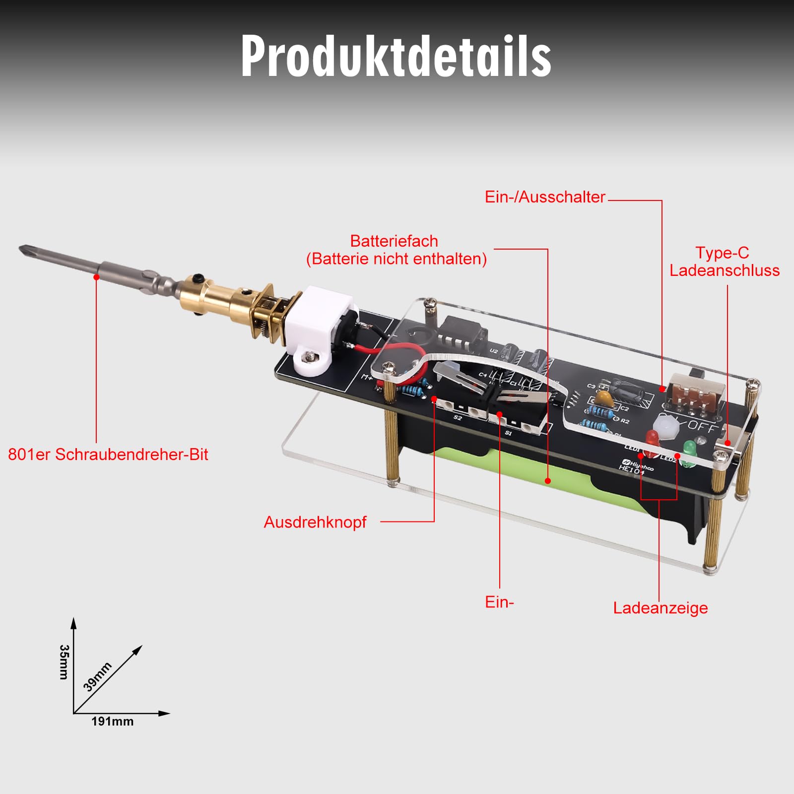 Mini Elektro Schraubendreher Löt Bausatz, ElektoLoter DIY Hand- Elektroschrauber Lötbausätze mit 2 Schrauberbits, STEM Elektronik Bausatz für Zuhause, Schule Lernen 6