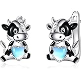 ANGSAU Cow Studs Earrings Sterling Silver Heart Stud Cute Animal Jewelry Gifts for Women