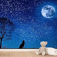 Wall Mural Stars and Moon in Night Sky Removable Self-Adhesive Wallpaper Wall Decoration for Bedroom Living Room - 66x96 inches