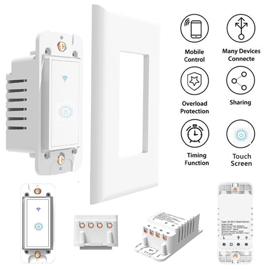 Nexete Smart Wi-Fi Double Light Switch, 2 in1 Single Pole ...