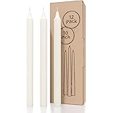 CANDWAX Ivory Taper Candles Pack of 12 - Slow Burning Dripless Unscented Straight Candles 10 inch - Ideal for Dinner Table - Smokeless Long Candlesticks