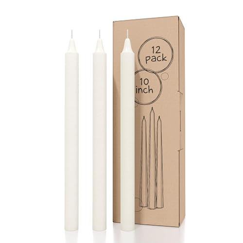 Colonial Classic Unscented Taper Candles - Caramel Color, 10 Inch, Pack Of 12 - 8 Hour Burn