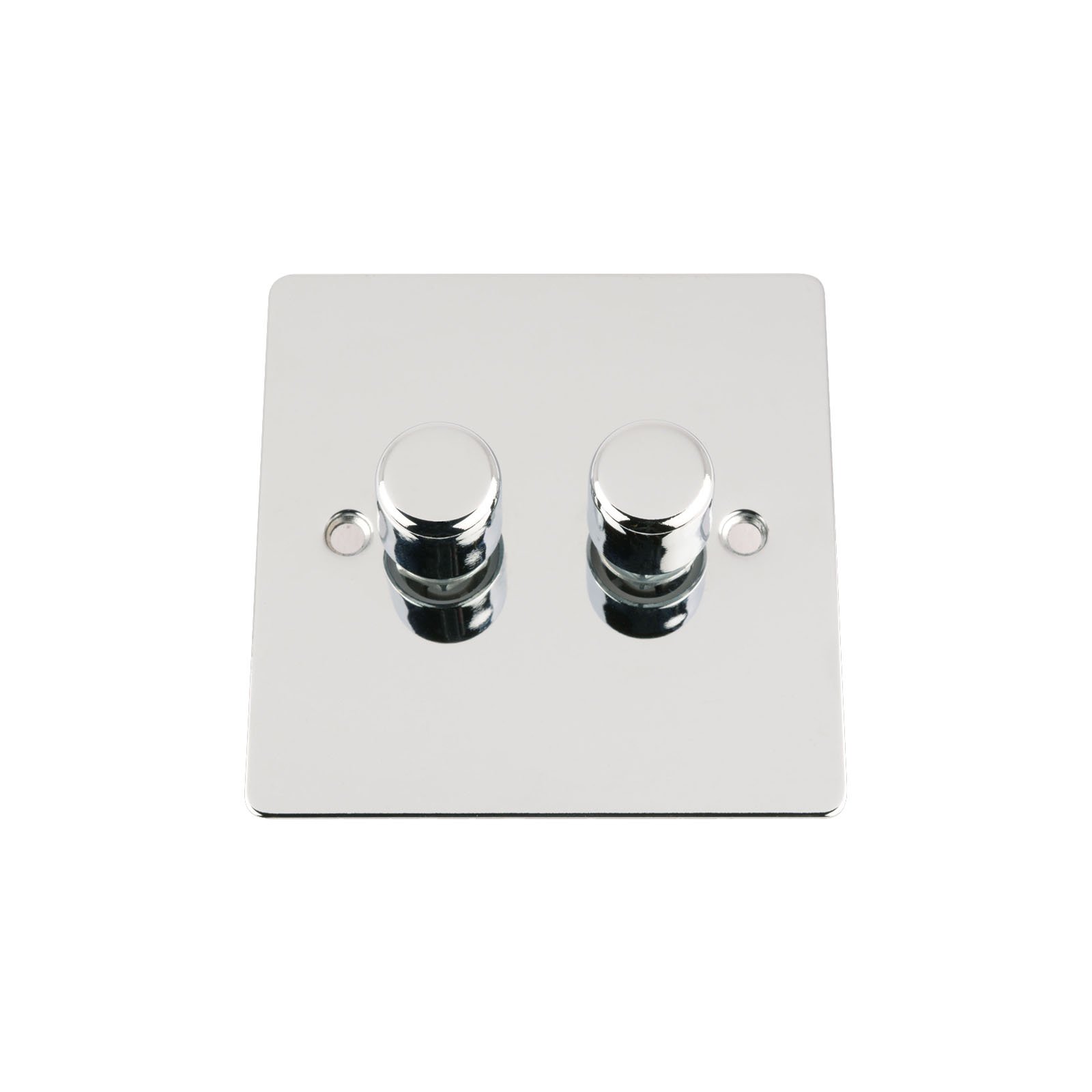 Light Dimmer Switch 2 Gang 2Way 10A -Push On Off 400W -Polished Chrome -Flat
