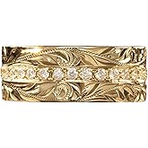 BlingNook Cubic Zirconia Rings For Women, Gold Ring Engraved Non Tarnish Stackable Diamond Eternity Band Wedding Engagement Statement Jewelry Gift