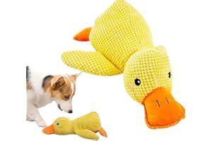 New Calming Duck Dog Toy - Upgrade Bite Resistant Mellow Dog Calming Quack-Quack Duck with Quacking Sound for Dogs (Yellow, L