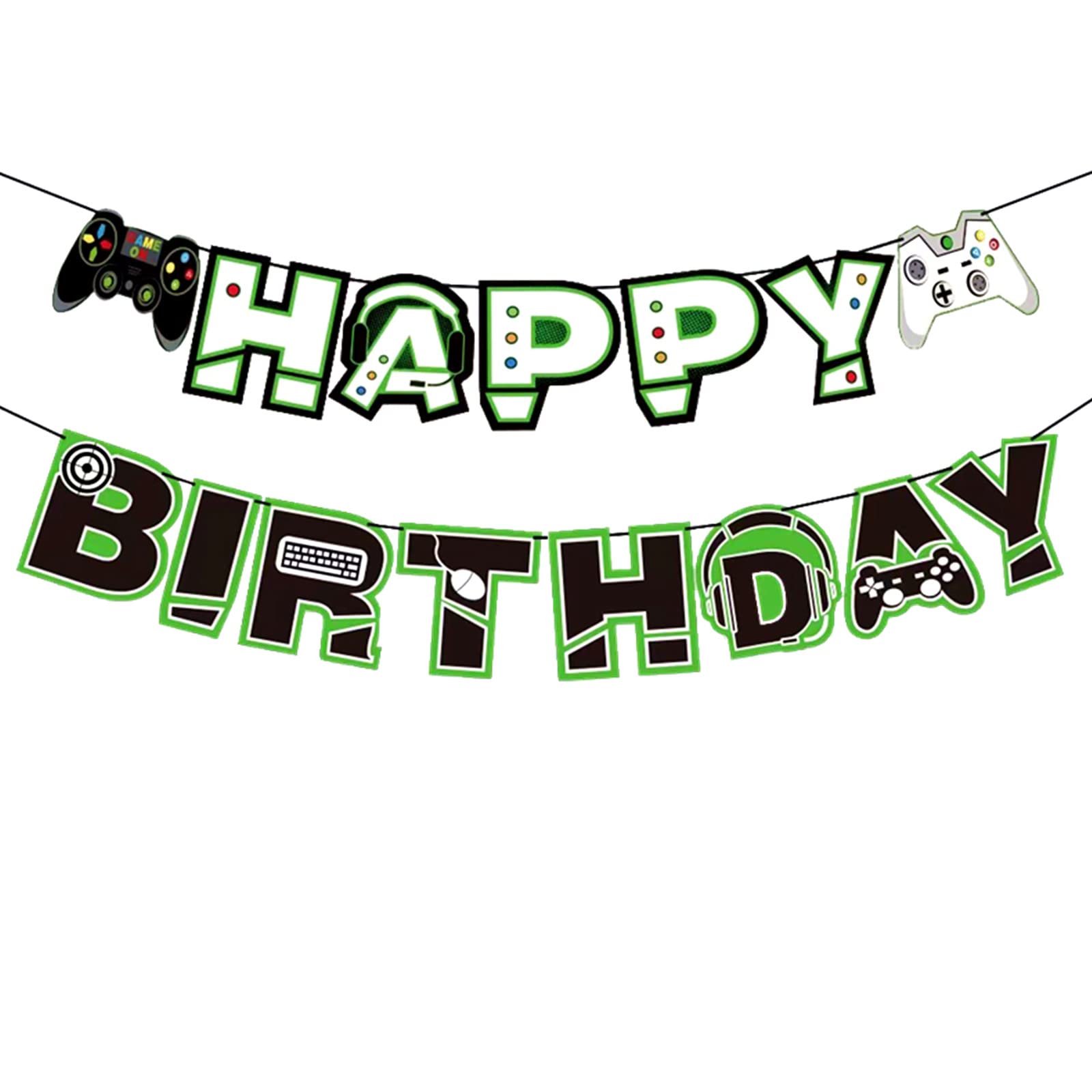 bng-bng Game Birthday Banner Video Game Happy Birthday Bunting Garland Game Theme Party Decorations For Boys Girls Party Supplies Backdrop