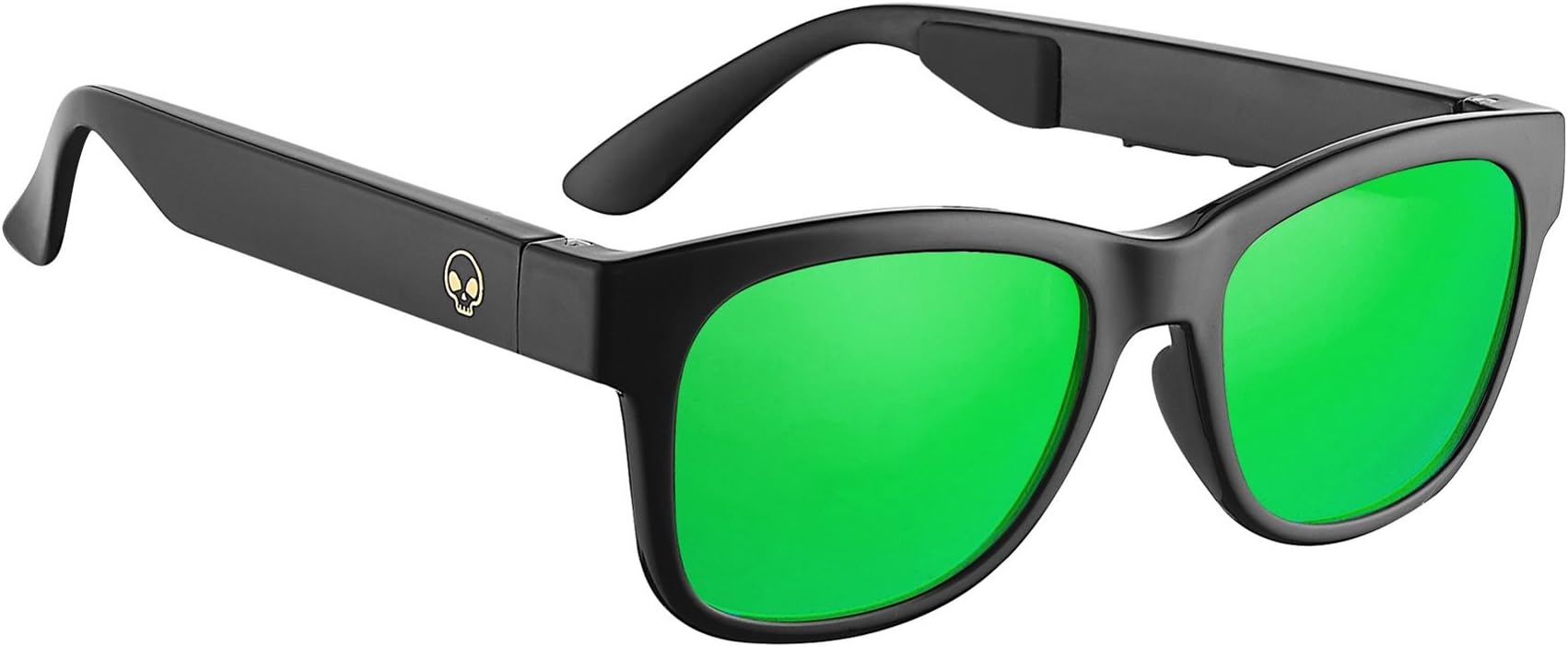VocalSkull Audio Sunglasses with Wireless Bluetooth Headphones & Wireless Hands-Free Hearing Brilliant Black (Green)