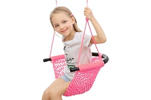 ROPECUBE Hand-Knitting Toddler Swing, Swing Seat for Kids with Adjustable Ropes, Little tikes Swing Set, for Outdoor Indoor, Playground, Backyard (Pink)