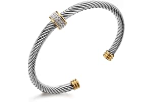 Dorriss Cable Cuff Bracelets, Stainless Steel Twisted Wire Composite Bracelet Bangles, Adjustable Elegant Antique Jewelry with Rhinestone for Women, Ladies Gift Idea