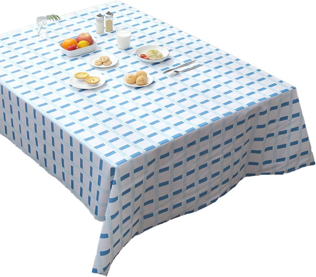 FANX Vinyl Rectangle Tablecloth 52x70 Inch PVC Spillproof/Oil-Proof Wipeable Indoor Outdoor White and Blue Checkered Table Cover