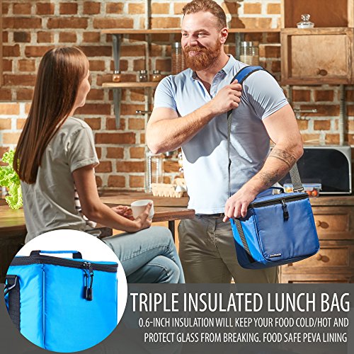 3 Pack Glass Meal Prep Containers 2 Compartment BPA Free Leakproof Glass Food Storage Containers Airtight Locking Lids Bento Lunch Box Containers Set in Large Insulated Thermal Cooler Meal Prep Bag