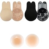 Invisible Push Up Adhesive Bra - Strapless Backless Sticky Bra with Nipple Covers for Women Reusable