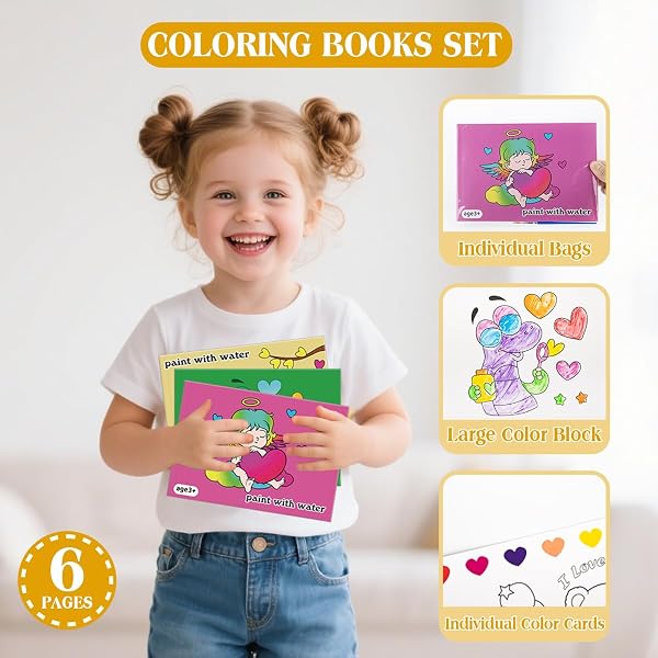 SUMERX VALENTINES DAY GIFTS FOR KIDS, 24 PACK WATERCOLOR COLORING BOOKS WITH VALENTINES DAY CARDS, VALENTINES CRAFTS ART SUPPLIES FOR CLASSROOM PRIZES SCHOOL PARTY FAVORS