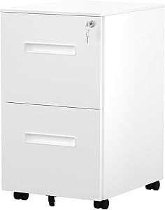 YITAHOME 2-Drawer Rolling Filing Cabinet Office Drawers, Lockable Office Storage Cabinet with Hanging Bar, Pre-Assembled Steel Pedestal Cabinet Under Desk (White)