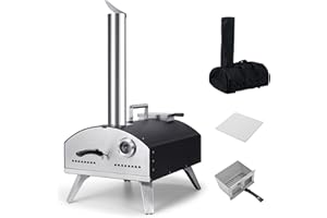 CHANGE MOORE 13" Wood Fired Pizza Oven with 0.6" Thick Pizza Stone and Cover, Longer Heat Retention Outdoor Pizza Oven, Portable Wood Pellet Pizza Oven Mobile Outdoor Kitchen