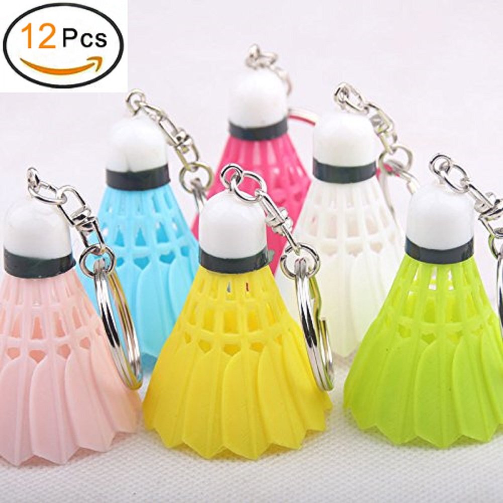 EQLEF Badminton Keychain, Colorful Mini Badminton Ball Keyring Pendant for Sports Lover / 12 Pcs
