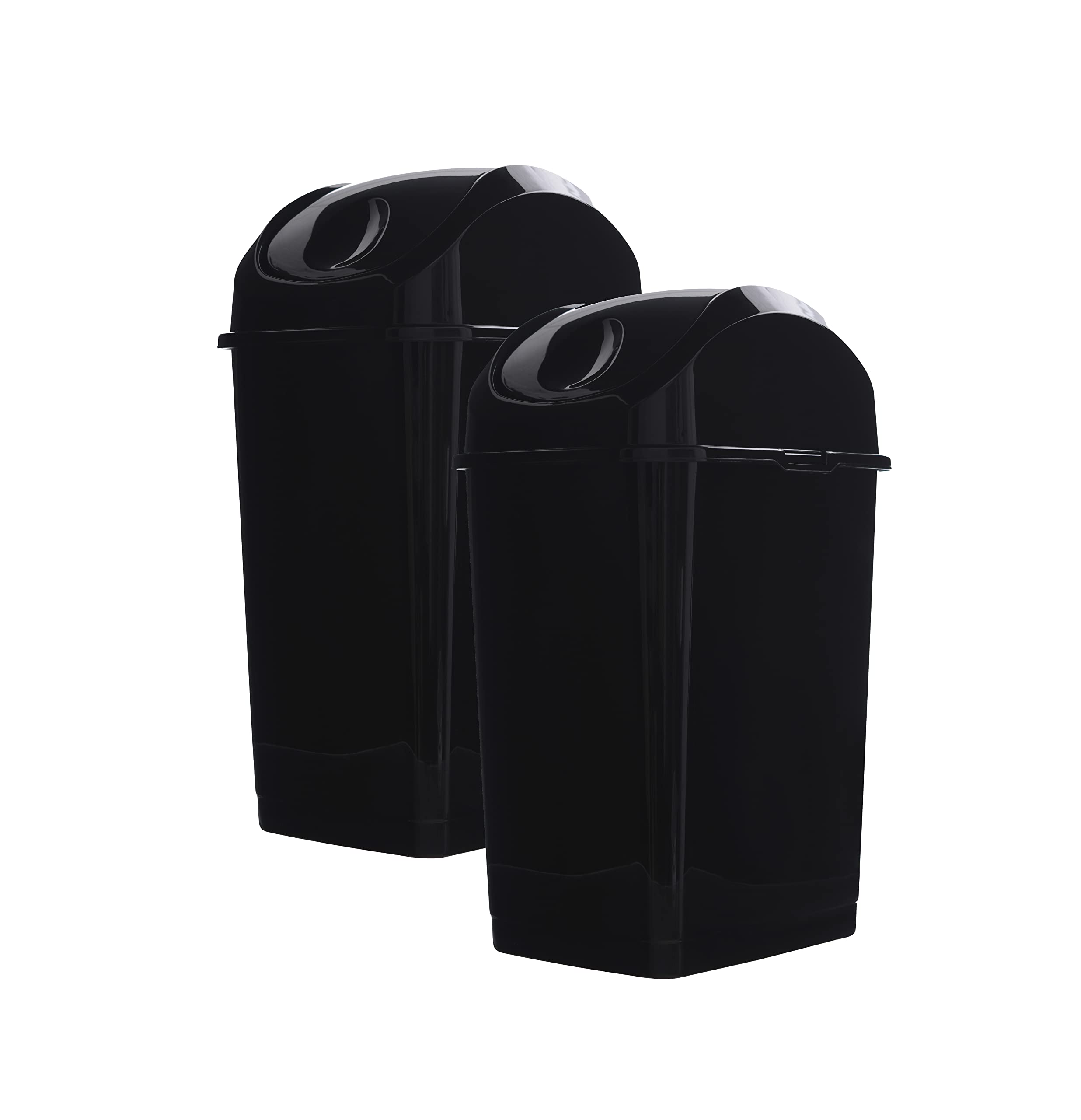 Photo 1 of ***2 CAN BOTTOMS 1 LID / ODOR*** Superio Medium Trash Can with Lid 4.5 Gallon Plastic Swing Top Garbage Can Slim Waste Bin for Under Sink/Cabinet, Laundry Room, Kitchen, Office, Bedroom, Bathroom, College Dorm, 18 Qt, Black, 2