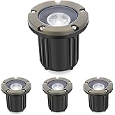 Gardencoin Brass Low Voltage Landscape Well Lights (5" Cover, 5.5" Tall), 12V LED Wired In-Ground Outdoor Up Lighting Fixture