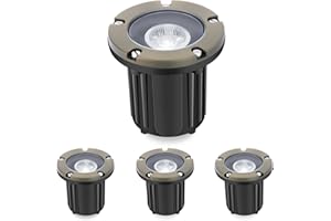 Gardencoin Brass Low Voltage Landscape Well Lights (5" Cover, 5.5" Tall), 12V LED Wired In-Ground Outdoor Up Lighting Fixture Waterproof, Adjustable Beam Direction Base, Without MR16 Bulb (4 Pack)