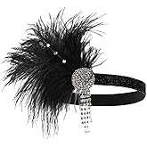 STIOEDYUAN 1920s Flapper Headband Hair Accessories for Women Roaring 20s Feather Headpiece Vintage Gatsby Party Rhinestone