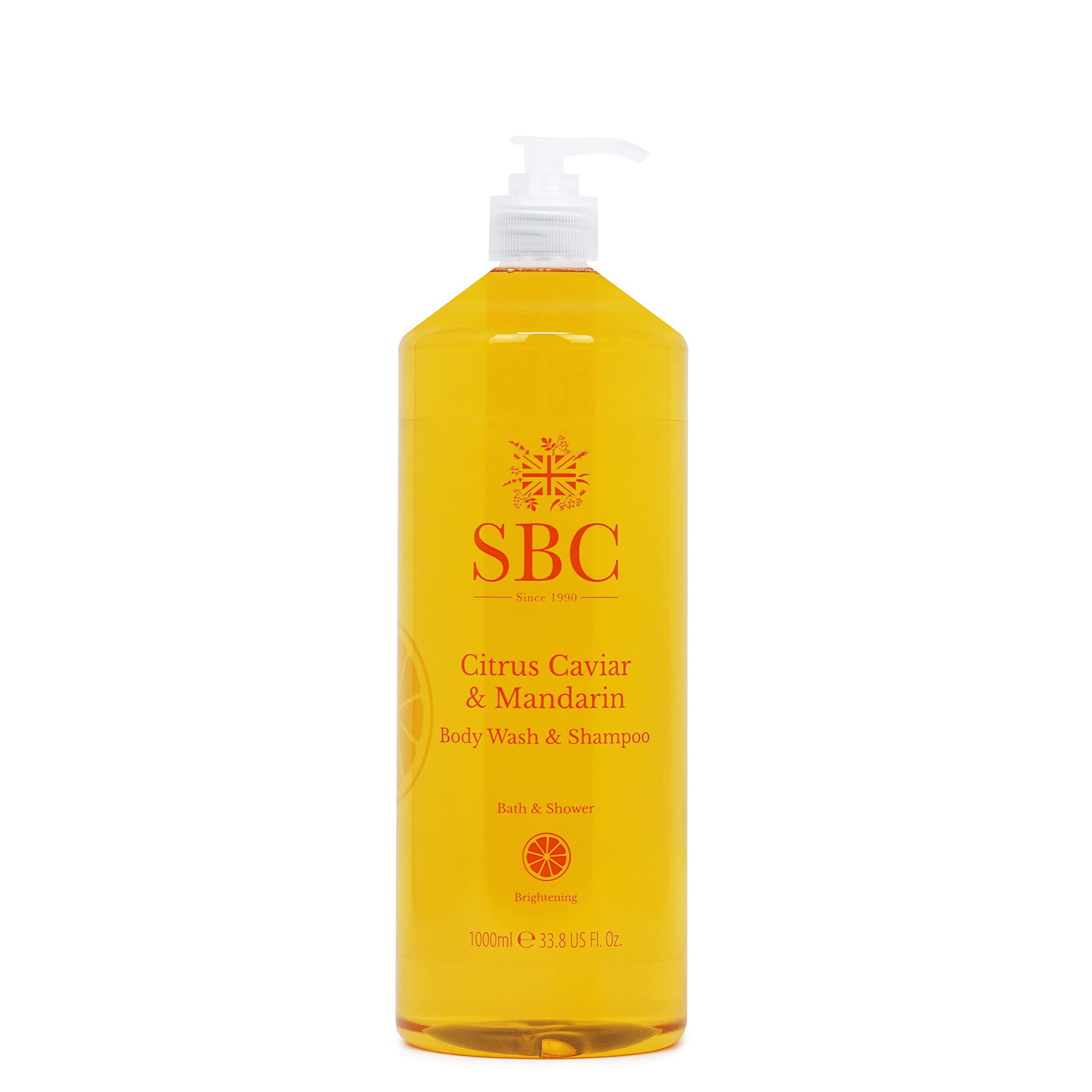 SBC Skincare Citrus Caviar & Mandarin Body Wash & Shampoo 1000ml, 2-in-1 Shower Gel and Shampoo with Vitamin C and E for All the Family