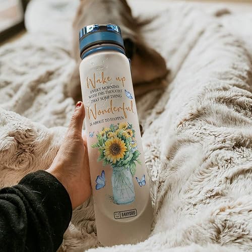 64HYDRO 32oz Motivational Water Bottle With Time Marker - Rose Flower "She Believed She Could" Design | Drink Tracker For Fitness
