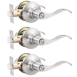 GOBEKOR 3 Pack Satin Nickel Privacy Door Handles