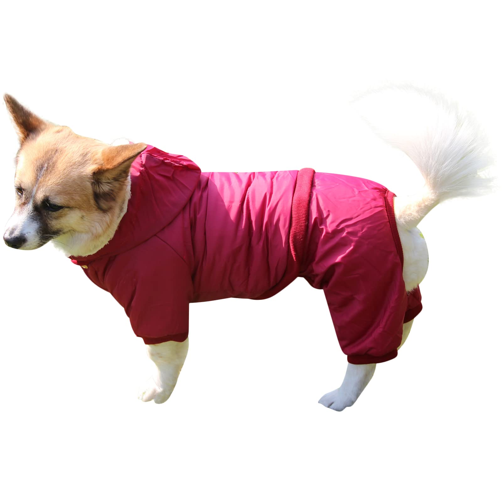 JoyDaog Fleece Lined Dog Coat with Detachable Hood and Detachable Hind Legs,Warm Puppy Jacket in Winter(Red XXL)
