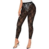 ShawGobow Lace Legging,Floral Pattern Footless Tights For Women,Sheer Ankle Pants Club Date Night