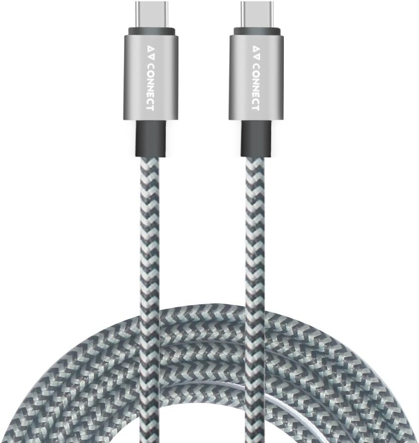 AV Connect Braided USB Type C to USB Type C 2.0 Cable Fast Charging Upto 3 Amps [2 Meter/6.5ft] - Black&Grey