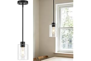 Kvhiiw Modern Black Pendant Light with Clear Glass Shade, Kitchen Island Lighting, Mini Pendant Light Suitable for Kitchen, D
