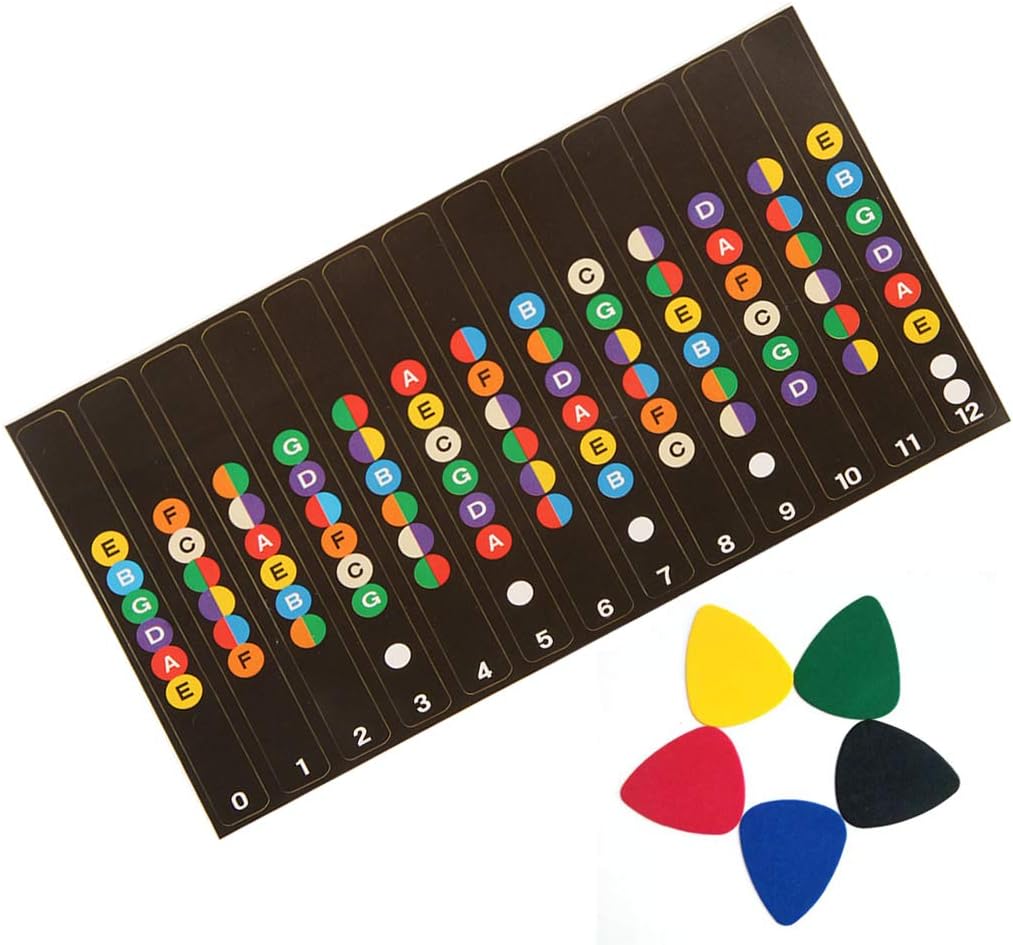 Guitar Fingerboard Note Decals Map Stickers for Beginner Learner Practice with 5 Picks Beginner 6 Strings Guitar Scale Stickers