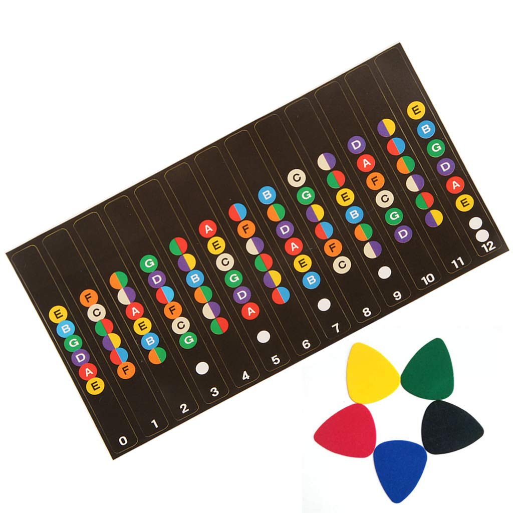 Guitar Fingerboard Note Decals Map Stickers for Beginner Learner Practice with 5 Picks Beginner 6 Strings Guitar Scale Stickers