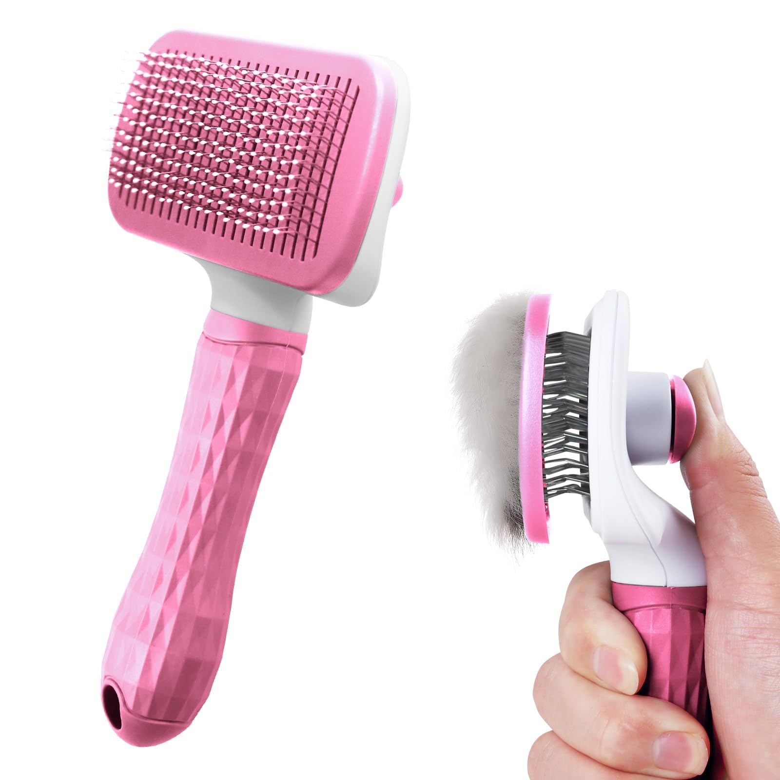 Cat/Dog Brush for Grooming - Self Cleaning Pet Shedding Brushes with Rounded Pins for Short Haired Cats and Small Dogs
