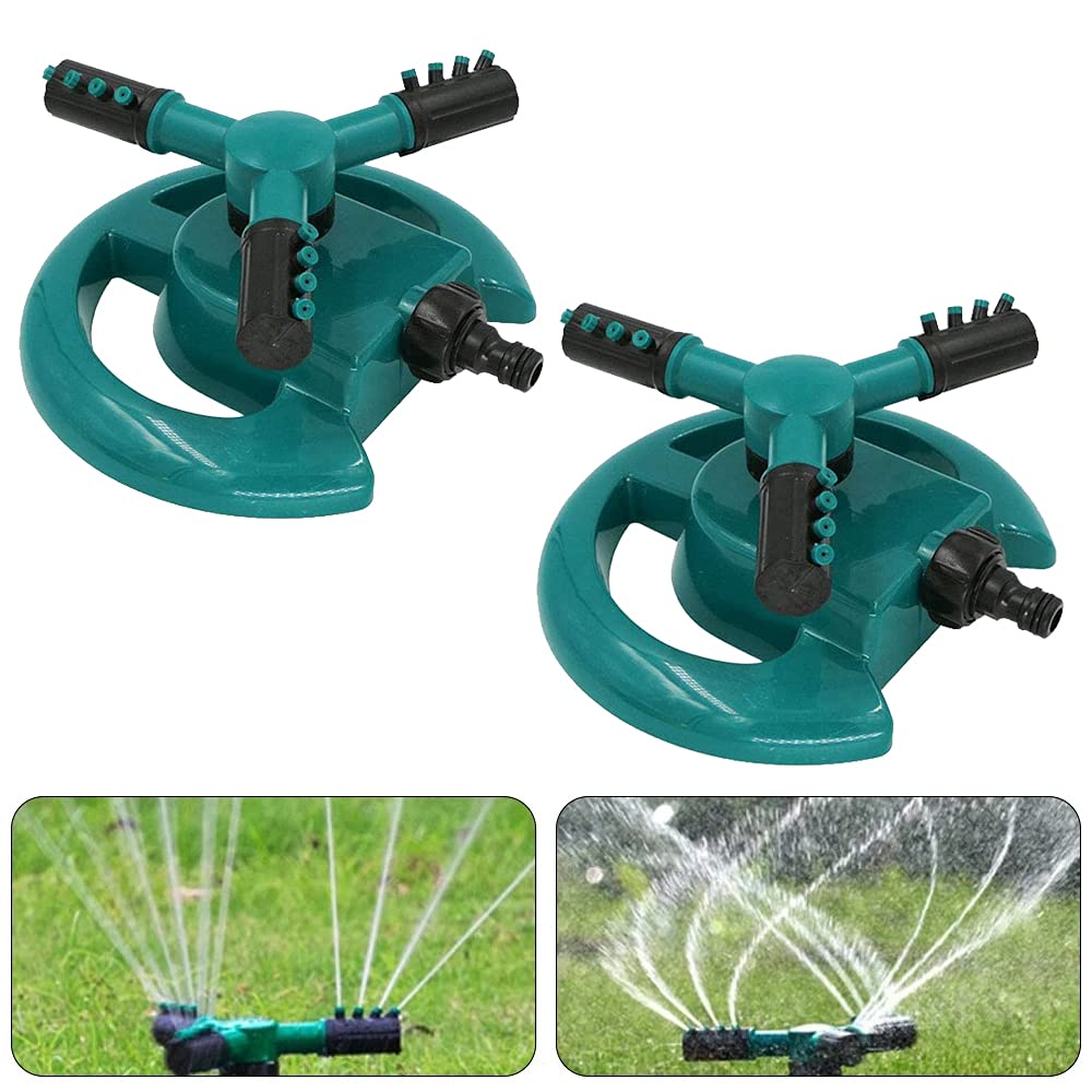 Garden Sprinkler - Automatic Lawn Water Sprinkler, 360 Degree 3-Arm Rotating Sprinkler System, Adjustable Water Spray Range, Gardening Tools for Garden Plants Lawn Watering Lawn Irrigation, 2PCS