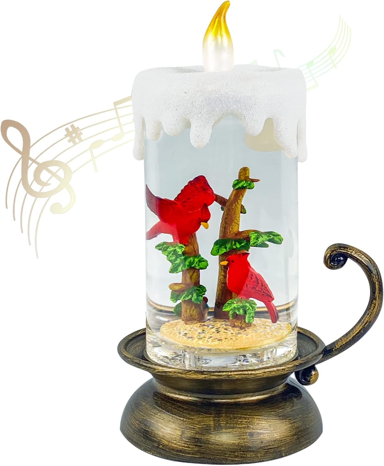Snow Globes - Christmas Musical Snow Globes Lighted Snow Globe Lantern Christmas Water Lantern Swirling Glitter Candle Cardinal Interior 6H Timer 8 Songs USB AA Battery Operated Snowglobe Christmas Decoration Gifts