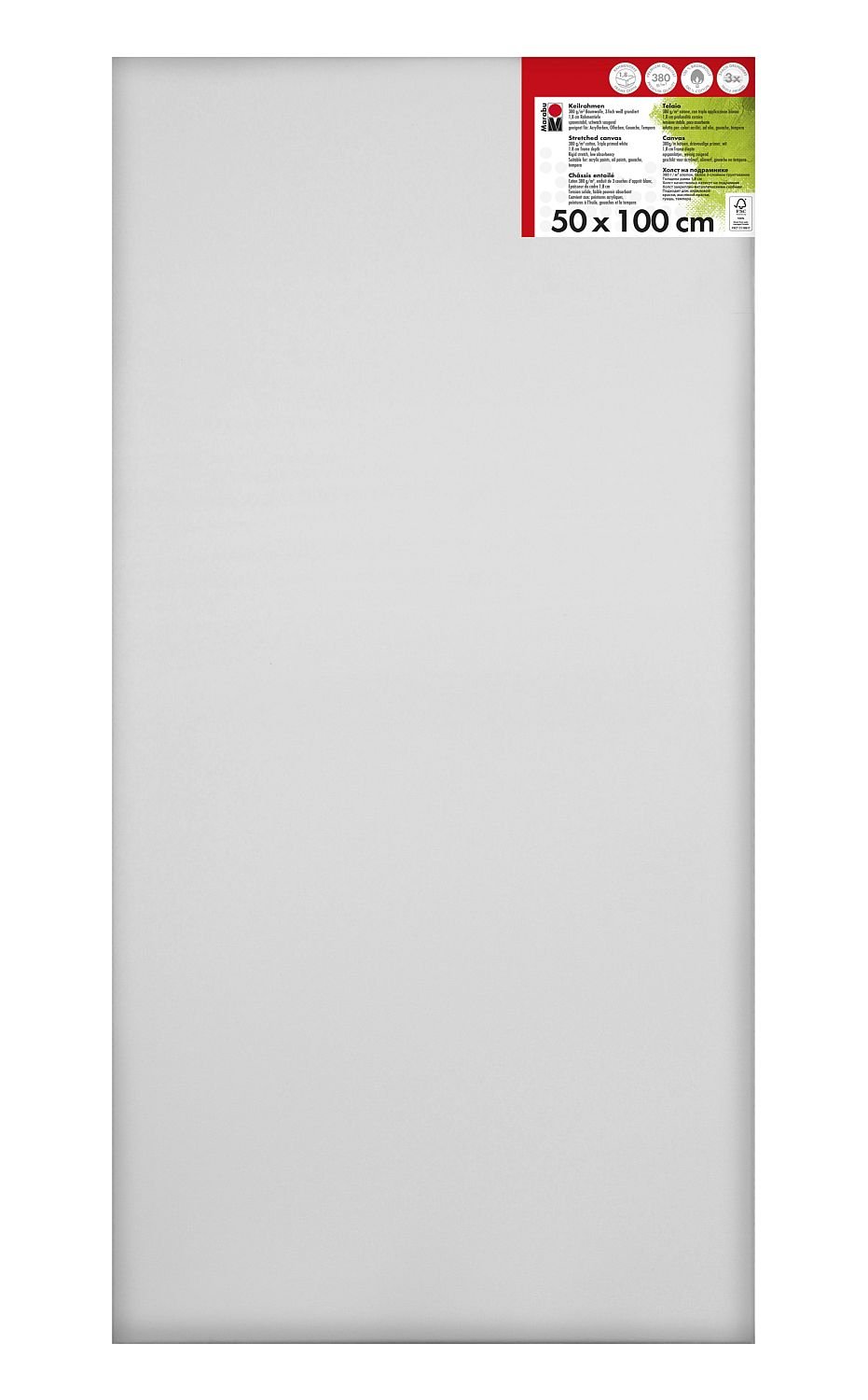 Marabu Stretched Canvas, 380 g/m², 50cm x 100cm x 1,8cm, For Art, Picture Frame, Painting, Blank Canvases Paint, Art Canvas