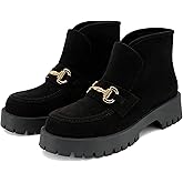 SOVANYOU Women's Platform Ankle Boots Round Toe Chunky Heel Booties Slip On Comfortable Short Boots for Fall Winter