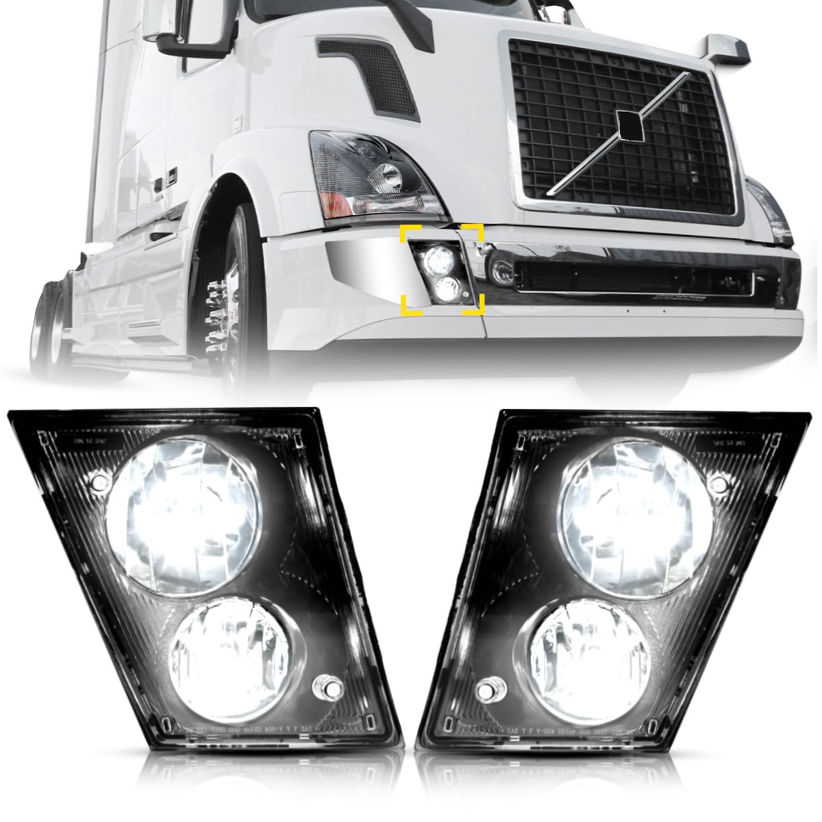 Photo 1 of Unitedlu Fog Light Lamp Replacement for 1997-2015 Volvo VNL Trucks Pair Set (Led-Chrome-Two Light)