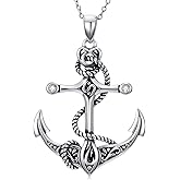 LWXIE Diamond Anchor Pendant Necklace for Women 925 Sterling Silver Lab Grown Diamonds Jewelry Gifts 0.05 cttw D Color VVS Clarity