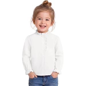 Haloumoning Toddler Baby Girl Puff Long Sleeve Shirts Ruffle Collar Blouse | Kids Cute Button Down Shirts, School Uniform Shi