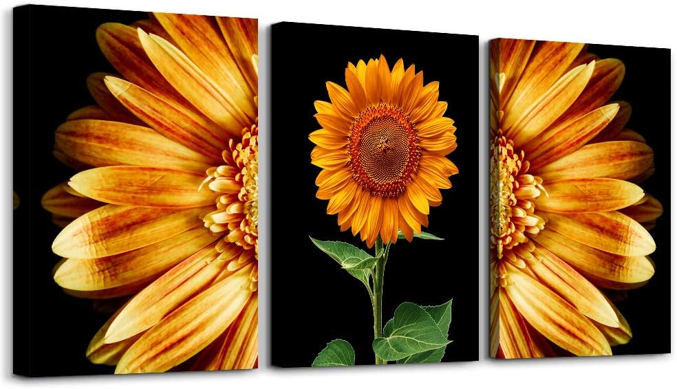 Black and white scenery yellow sunflower Canvas Prints Wall Art for Living Room kitchen Wall Artworks Bedroom Decoration, 3 piece Home bathroom Wall decor posters flowers Pictures wall painting
