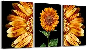 Black and white scenery yellow sunflower Canvas Prints Wall Art for Living Room kitchen Wall Artworks Bedroom Decoration, 3 piece Home bathroom Wall decor posters flowers Pictures wall painting